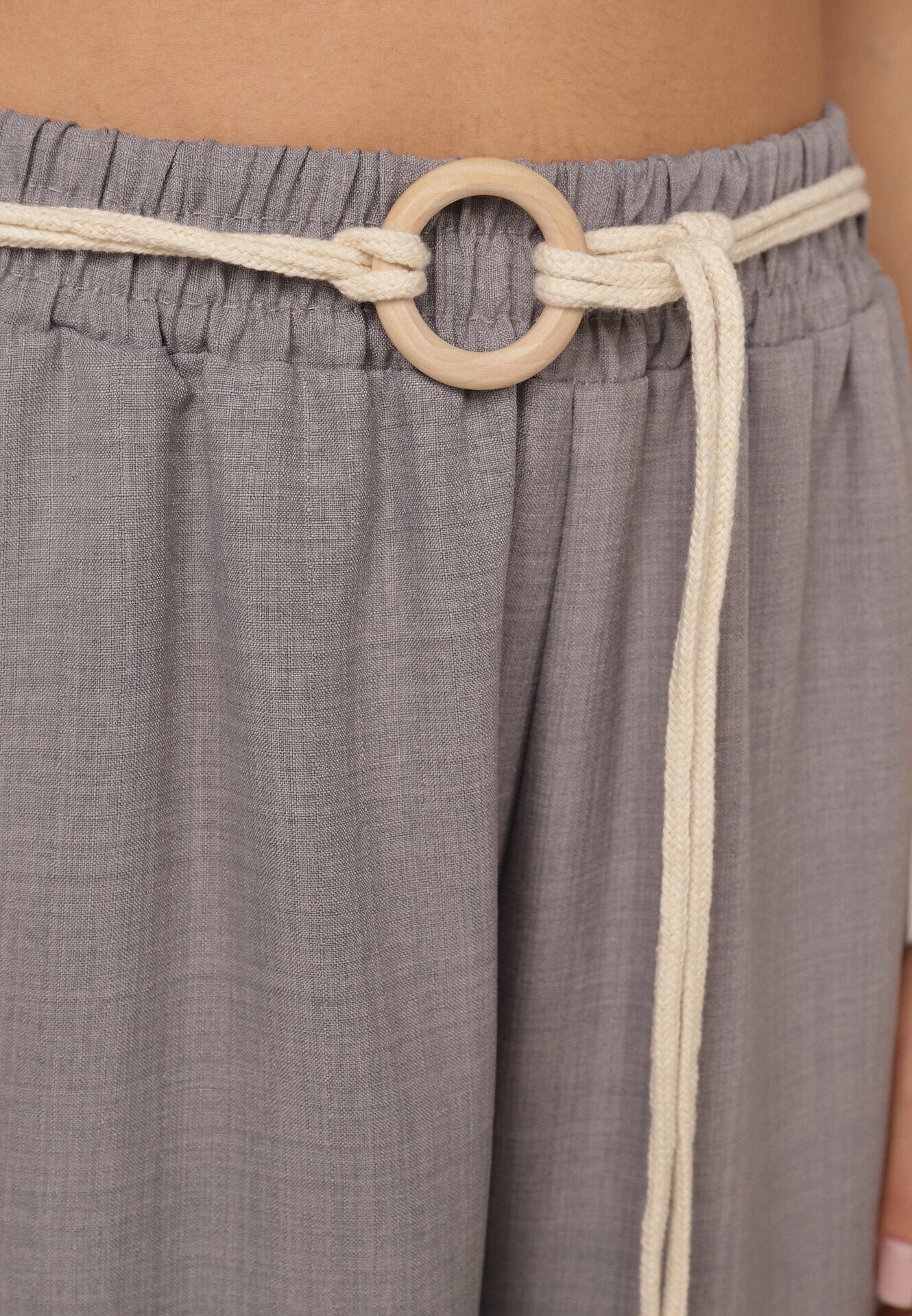 j&x Pantaloni palazzo largi din vâscoză cu talie înaltă și șnur Calamia Gri