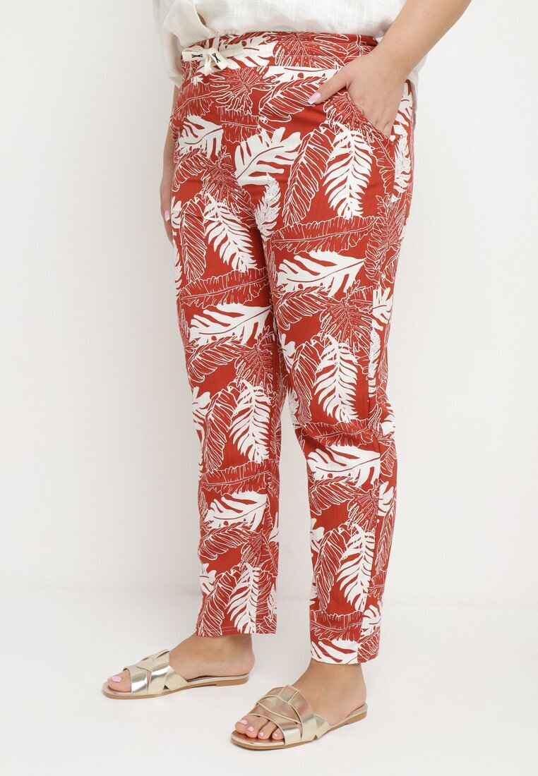 j&x Pantaloni Portocaliu-Alb cu Talie Înaltă cu Buzunare cu Imprimeu Floral Givona