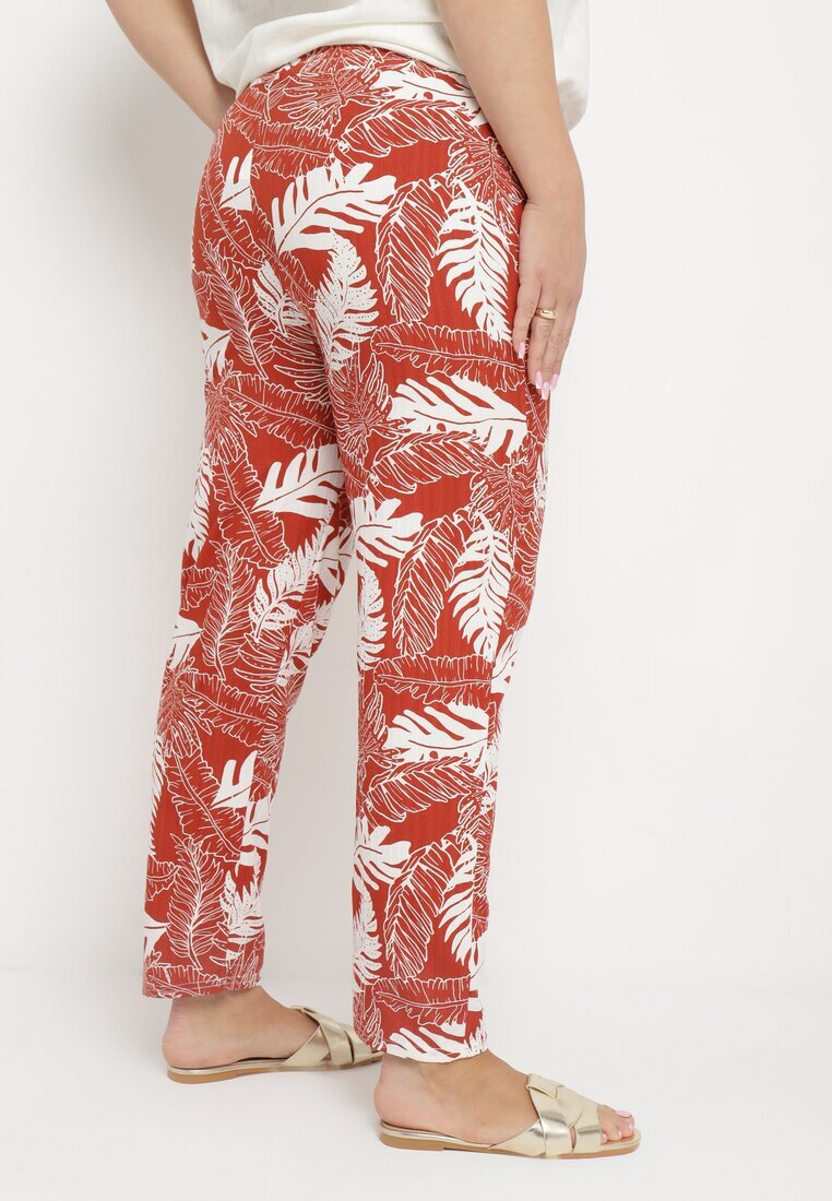 j&x Pantaloni Portocaliu-Alb cu Talie Înaltă cu Buzunare cu Imprimeu Floral Givona