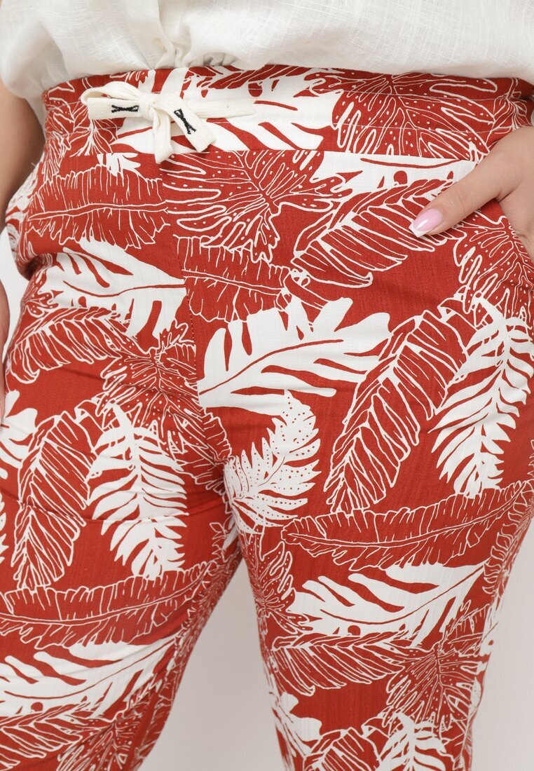 j&x Pantaloni Portocaliu-Alb cu Talie Înaltă cu Buzunare cu Imprimeu Floral Givona