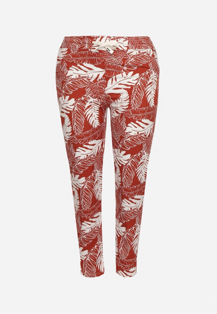 j&x Pantaloni Portocaliu-Alb cu Talie Înaltă cu Buzunare cu Imprimeu Floral Givona