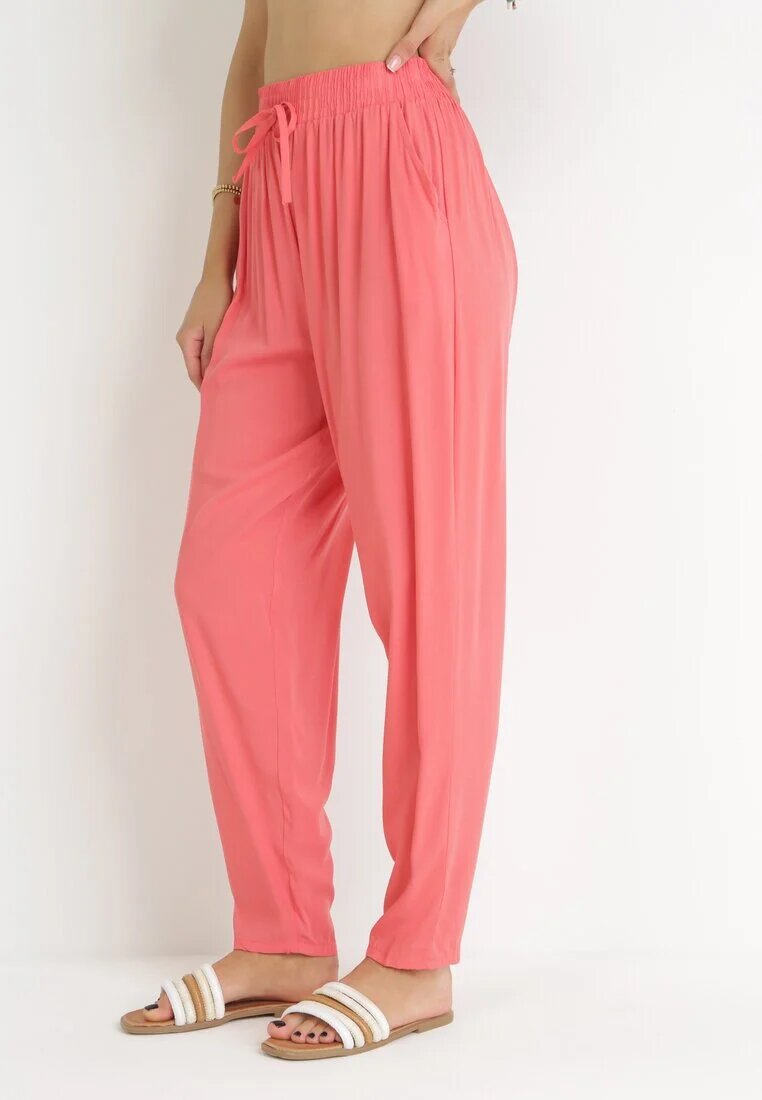 j&x Pantaloni Roz cu elastic încrețit în talie și șnur din viscoză Honori