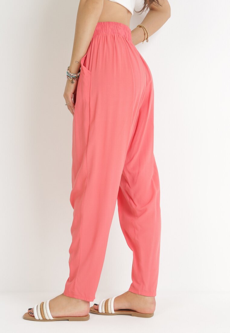j&x Pantaloni Roz cu elastic încrețit în talie și șnur din viscoză Honori