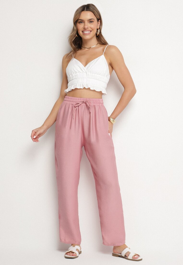 j&x Pantaloni roz din Bumbac și Legătură Maiovelle