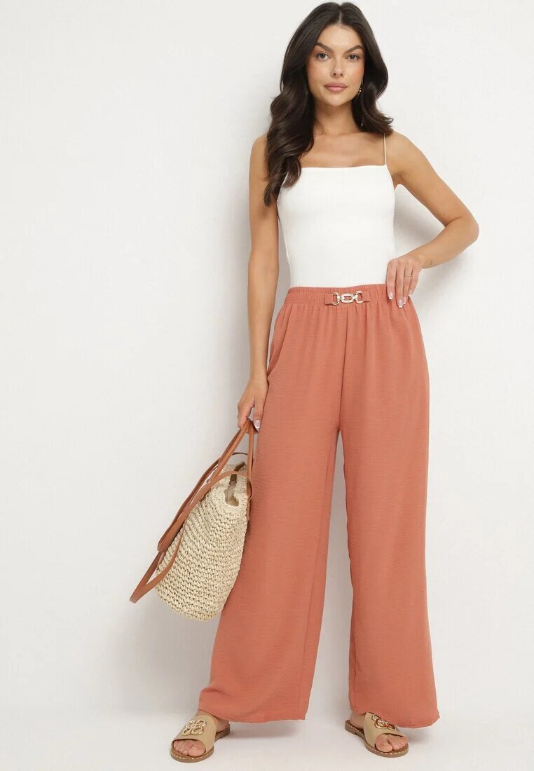 j&x Pantaloni Roz Largi cu Elastic în Talie Sliverta