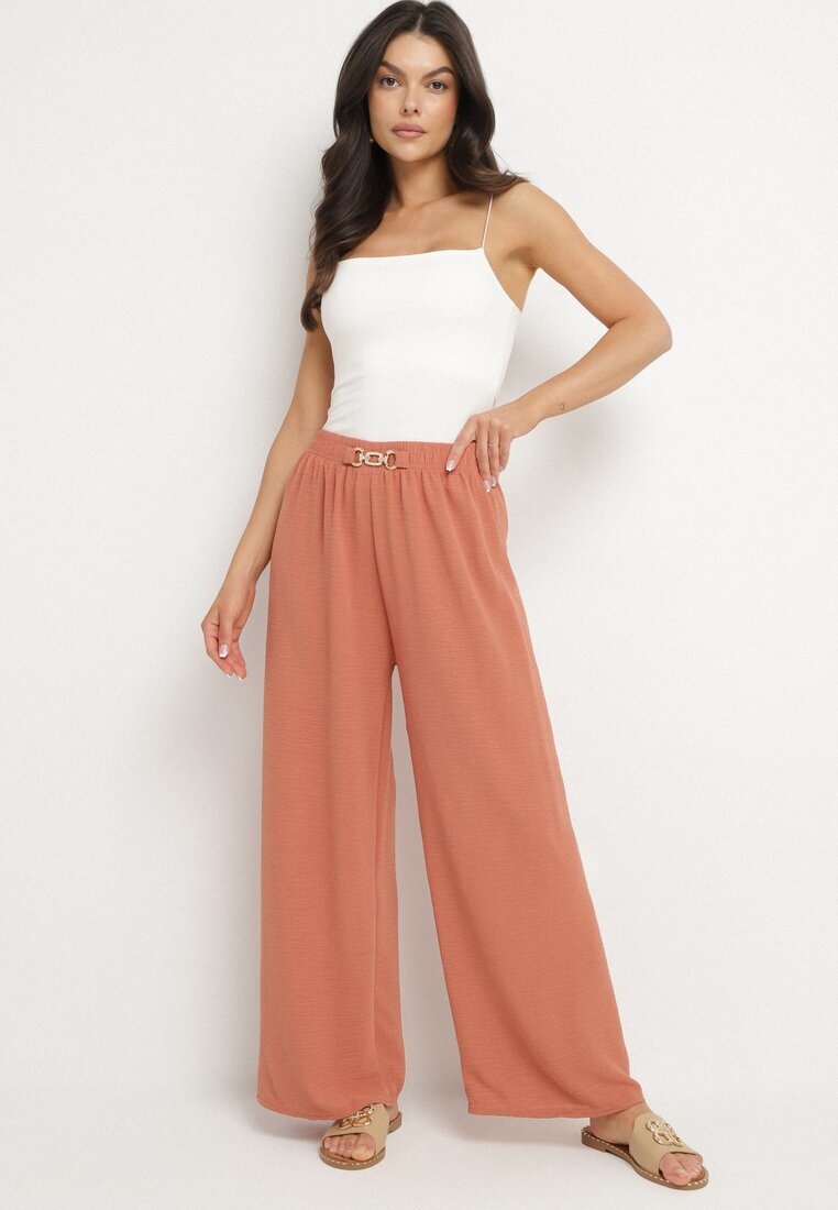 j&x Pantaloni Roz Largi cu Elastic în Talie Sliverta