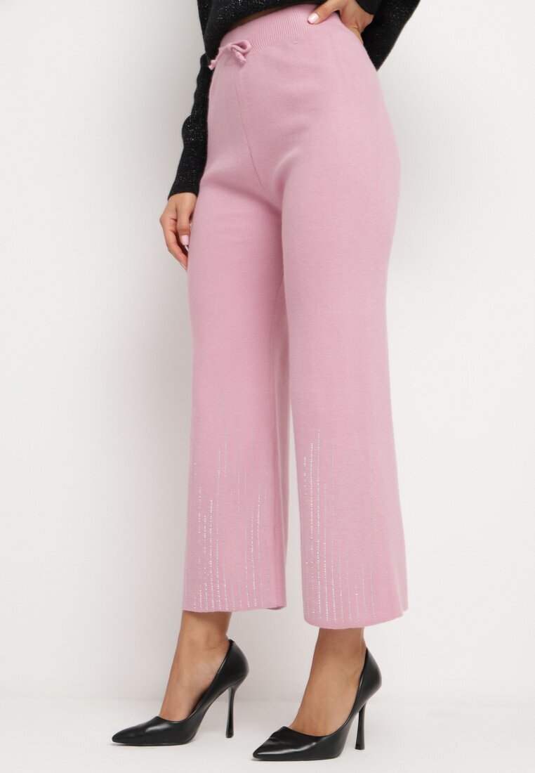 j&x Pantaloni Roz Largi cu talie înaltă și elastic în talie Decorați cu Zirconii Saviane