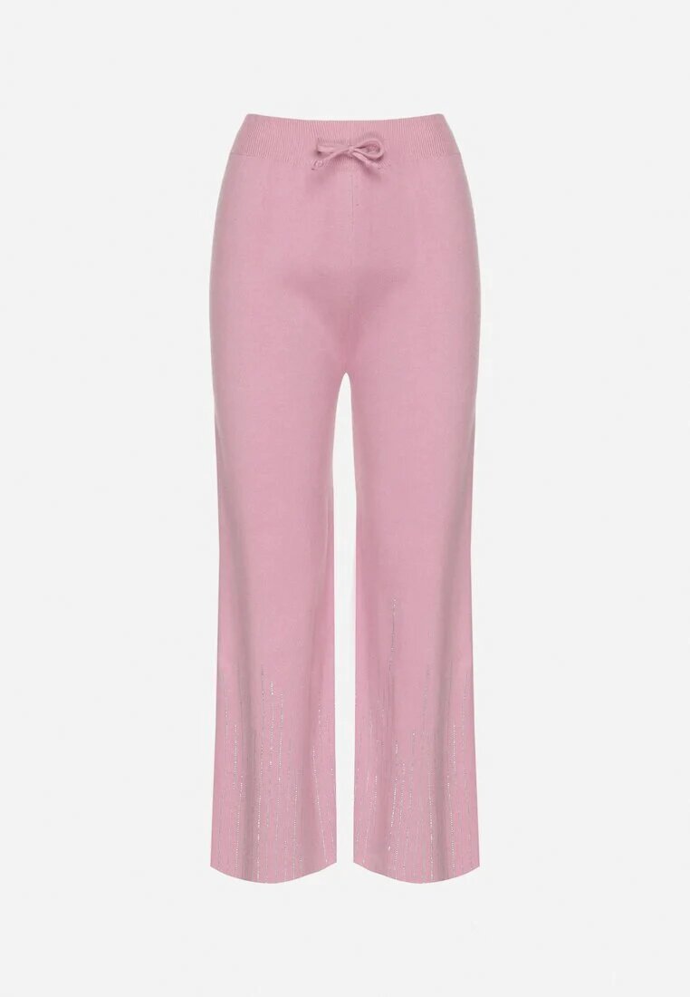 j&x Pantaloni Roz Largi cu talie înaltă și elastic în talie Decorați cu Zirconii Saviane