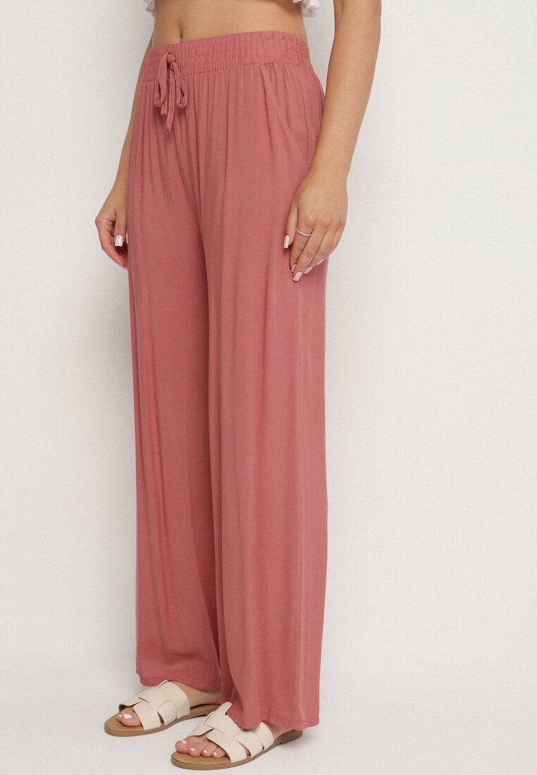 j&x Pantaloni Roz Viscoză Largi Cu Talie Înaltă Nairolla