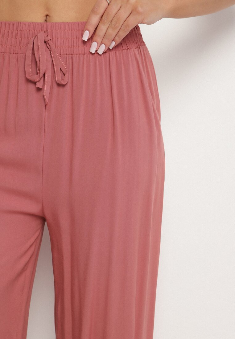 j&x Pantaloni Roz Viscoză Largi Cu Talie Înaltă Nairolla