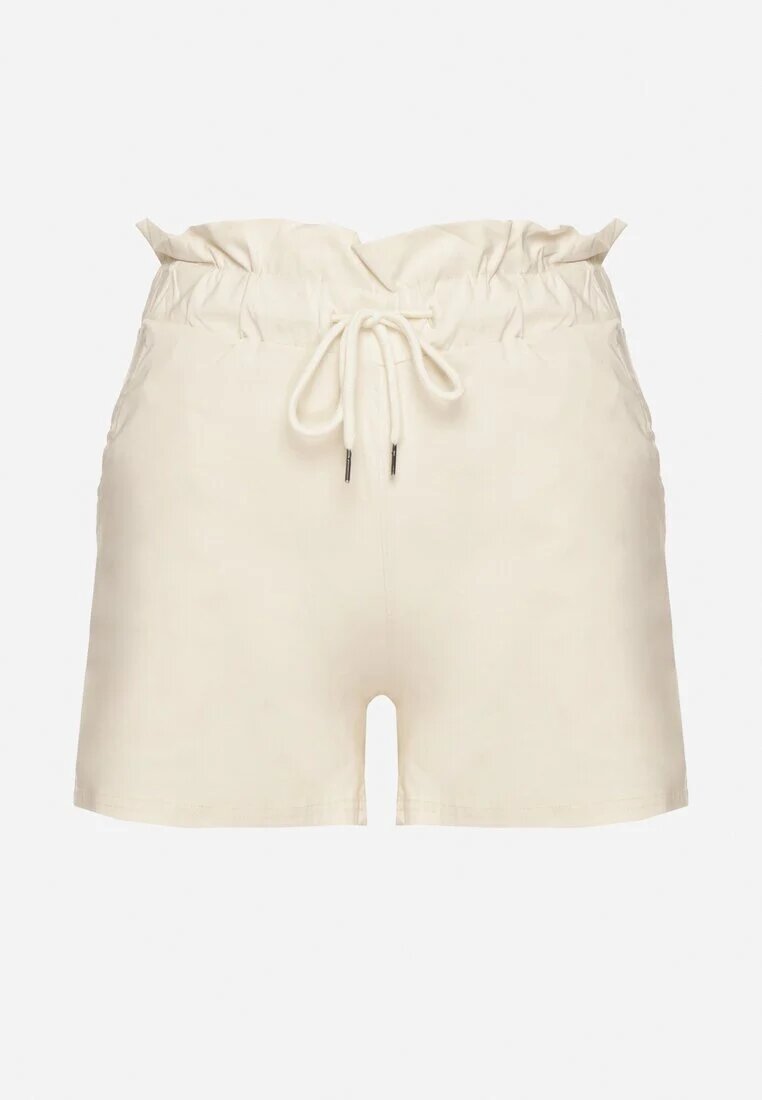 j&x Pantaloni scurți Bej deschis din Bumbac cu Talie Înaltă Decorați cu Volan și Șnur Acreria