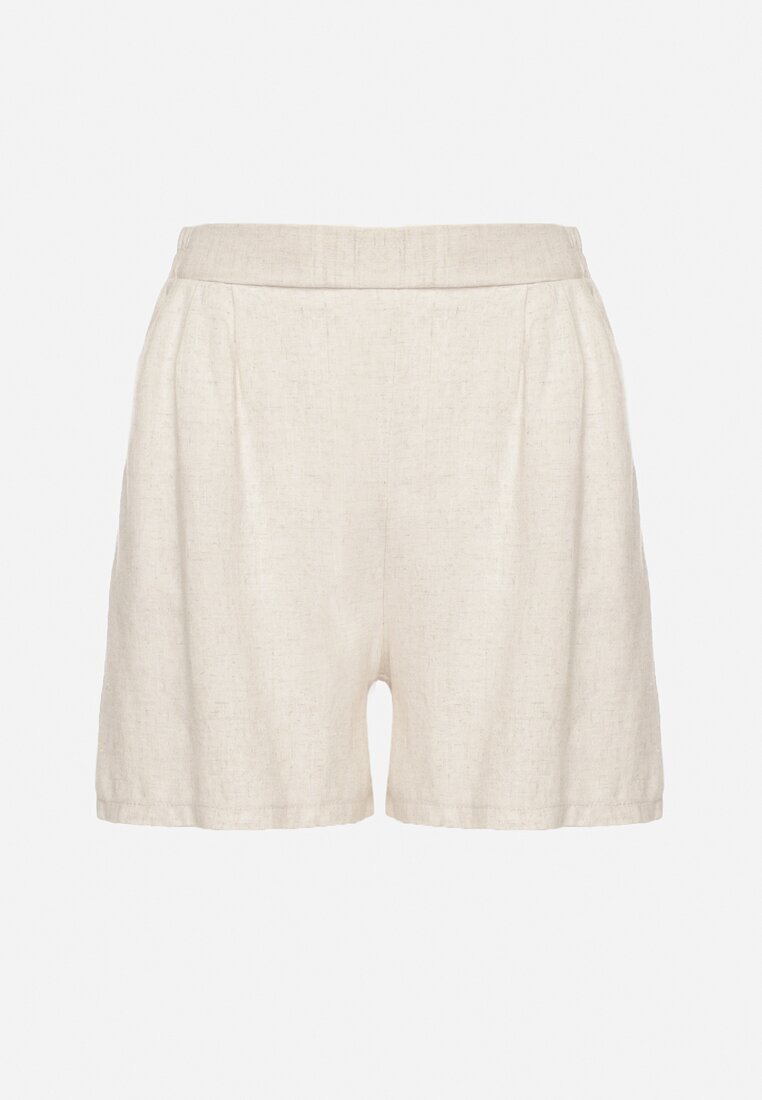 j&x Pantaloni scurți bej din In și Viscoză cu o croială clasică cu elastic în talie și buzunare Tolavera