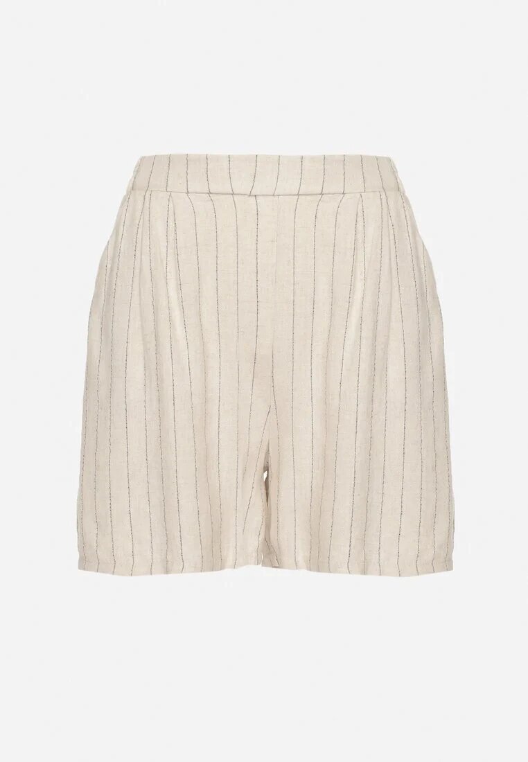 j&x Pantaloni scurți bej din viscoză și in cu croială clasică și talie înaltă Linelle