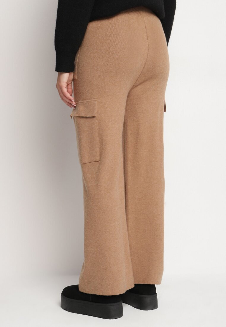j&x Pantaloni Tricotați Bej închis Croi larg Cu elastic în talie și buzunare Emarissea