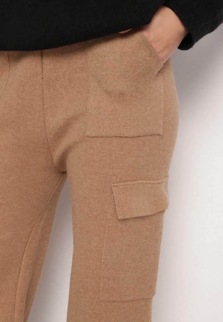j&x Pantaloni Tricotați Bej închis Croi larg Cu elastic în talie și buzunare Emarissea