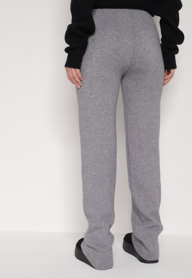 j&x Pantaloni Tricotati Gri cu Lână cu Buzunare Decorative Monilana
