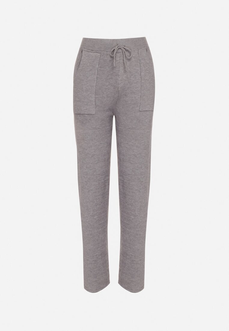 j&x Pantaloni Tricotati Gri cu Lână cu Buzunare Decorative Monilana