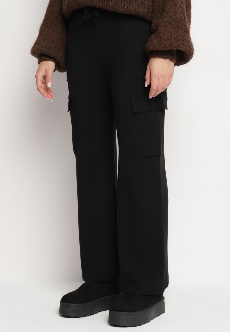 j&x Pantaloni Tricotați Negri cu croială largă cu elastic în talie și buzunare Emarissea