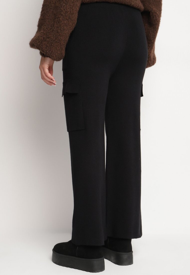 j&x Pantaloni Tricotați Negri cu croială largă cu elastic în talie și buzunare Emarissea
