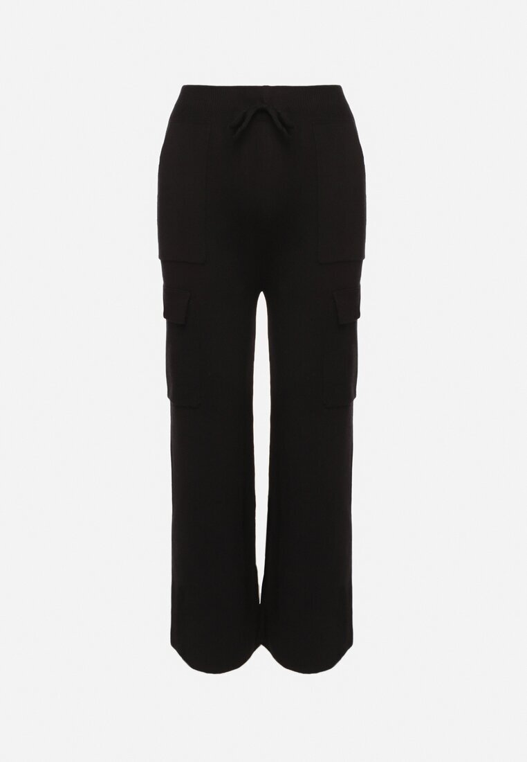 j&x Pantaloni Tricotați Negri cu croială largă cu elastic în talie și buzunare Emarissea