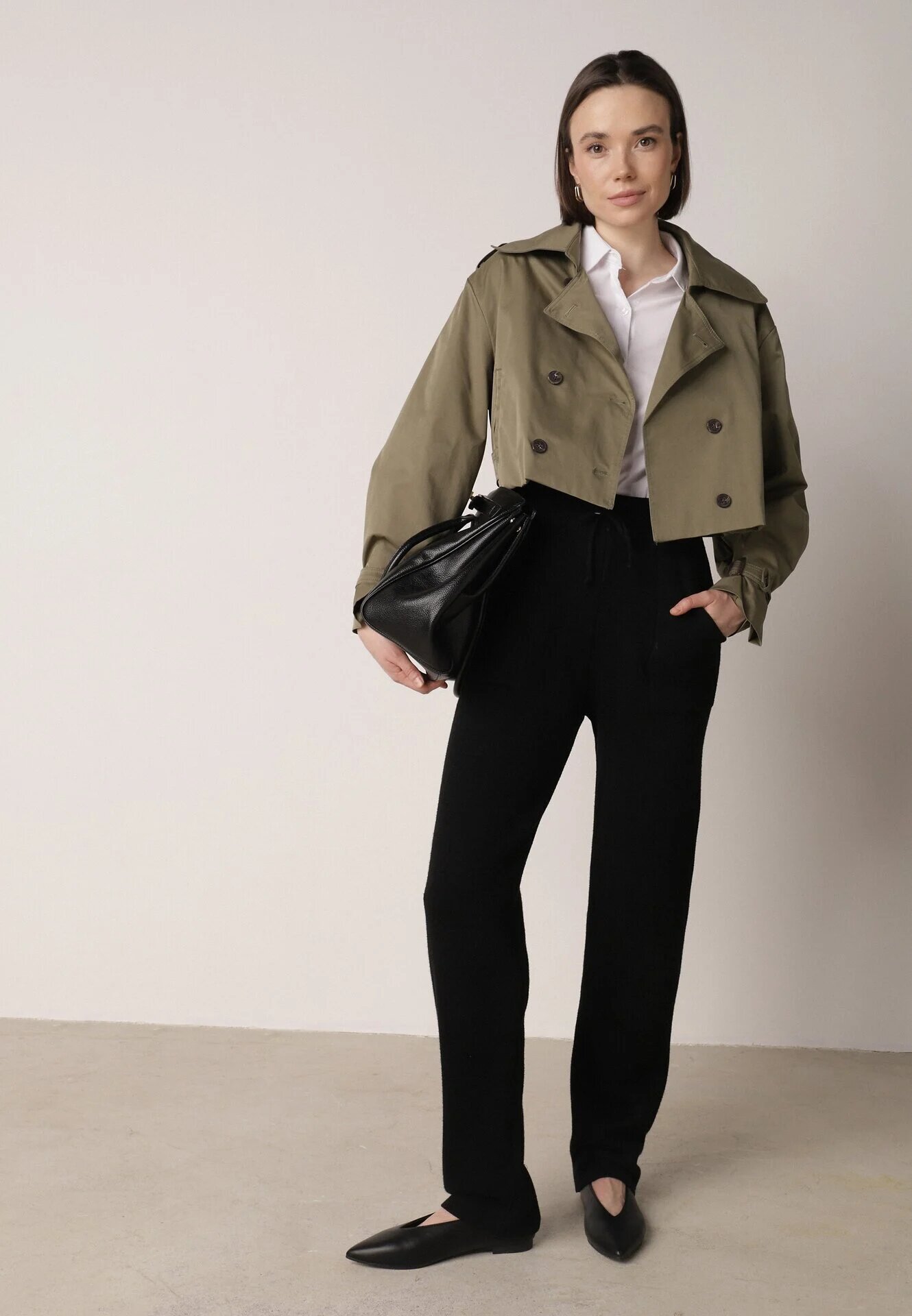 j&x Pantaloni Tricotați Negri cu Lână și Buzunare Decorative Monilana