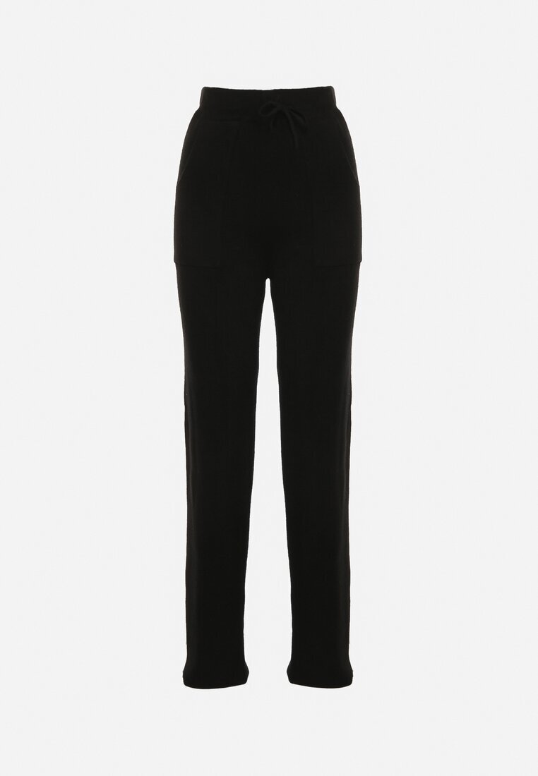 j&x Pantaloni Tricotați Negri cu Lână și Buzunare Decorative Monilana