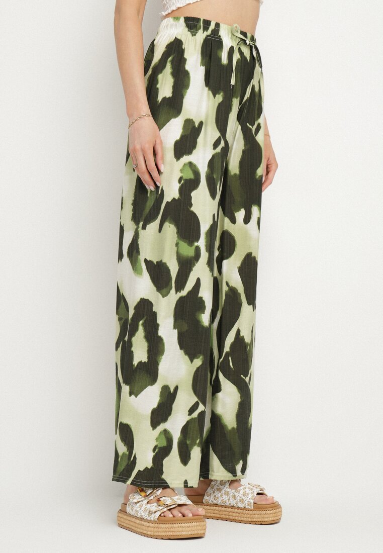 j&x Pantaloni verde deschis din Viscoză cu croi larg cu talie înaltă cu imprimeu leopard Zelmara