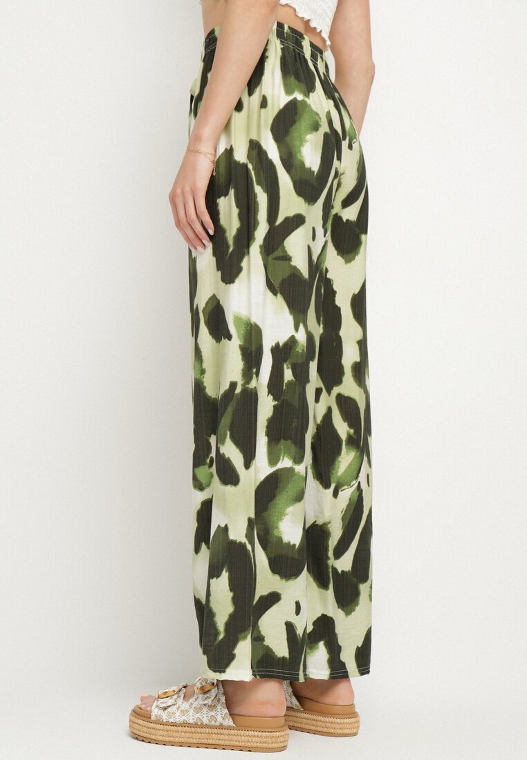 j&x Pantaloni verde deschis din Viscoză cu croi larg cu talie înaltă cu imprimeu leopard Zelmara