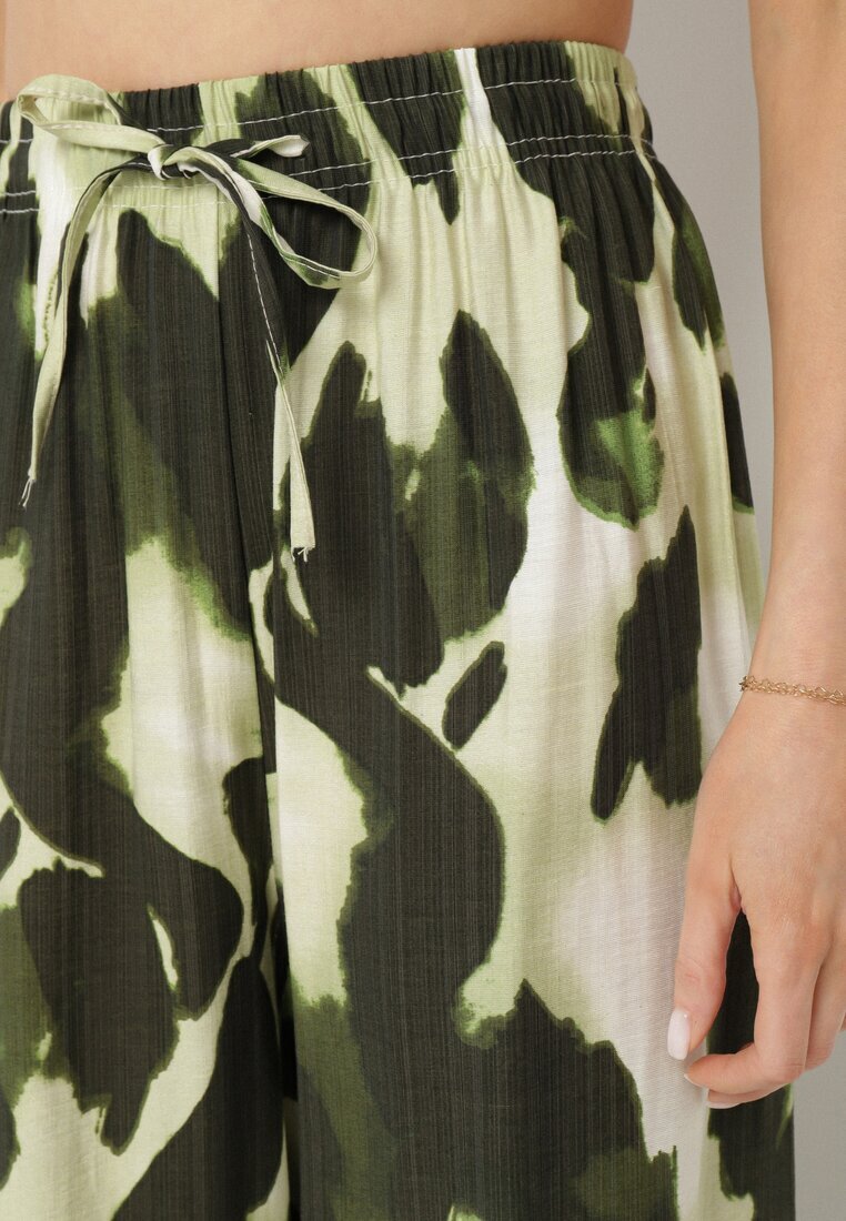 j&x Pantaloni verde deschis din Viscoză cu croi larg cu talie înaltă cu imprimeu leopard Zelmara