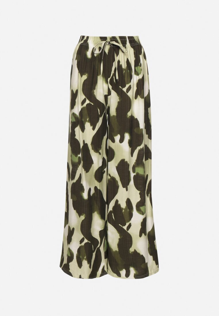 j&x Pantaloni verde deschis din Viscoză cu croi larg cu talie înaltă cu imprimeu leopard Zelmara