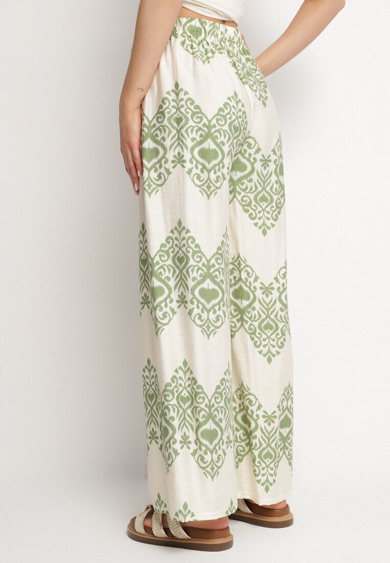 j&x Pantaloni Verzi din Viscoză Largi cu Model Geometric Faneoriela