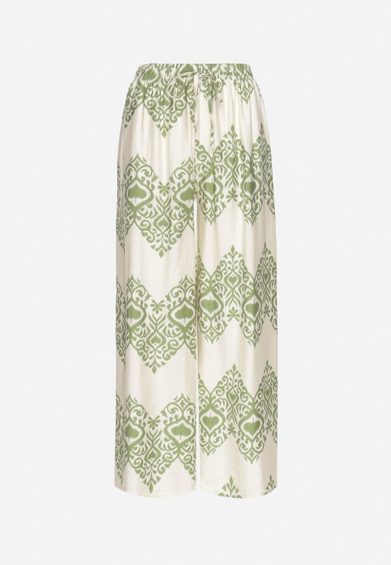 j&x Pantaloni Verzi din Viscoză Largi cu Model Geometric Faneoriela