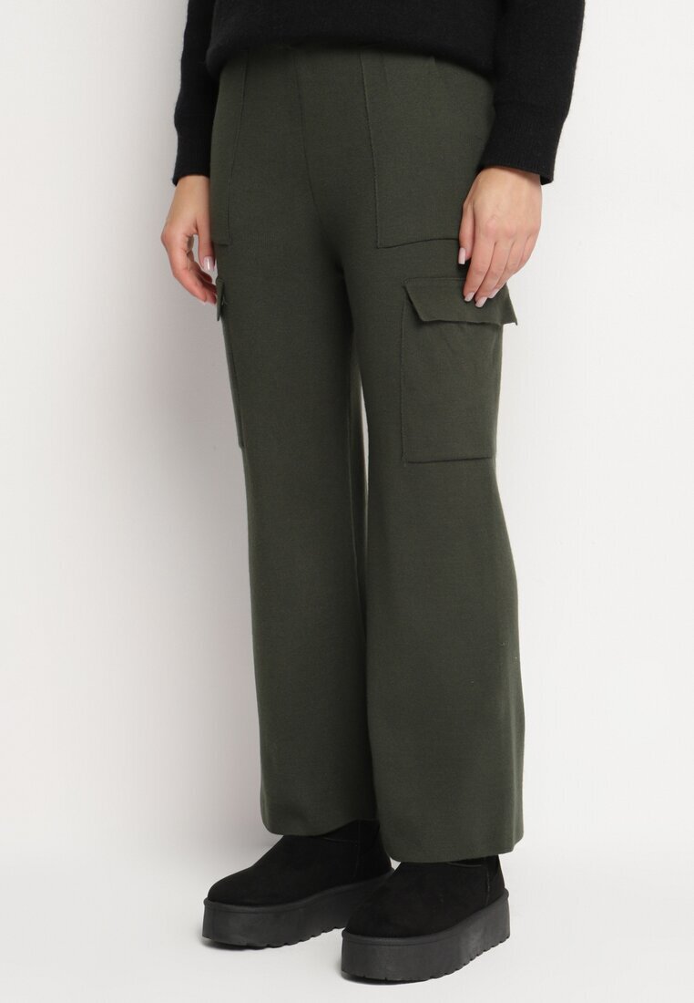 j&x Pantaloni Verzi închis Tricotați cu croi larg cu elastic în talie și buzunare Emarissea