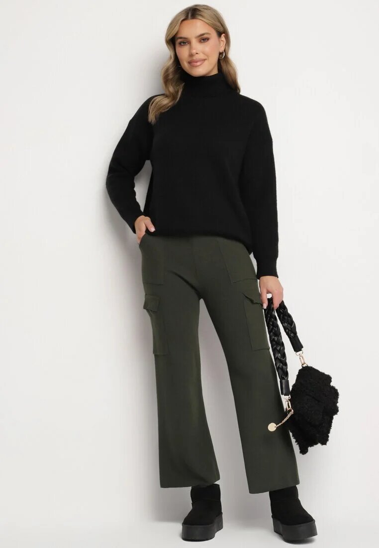 j&x Pantaloni Verzi închis Tricotați cu croi larg cu elastic în talie și buzunare Emarissea