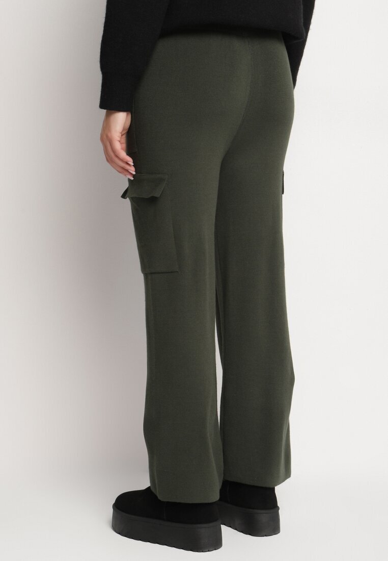 j&x Pantaloni Verzi închis Tricotați cu croi larg cu elastic în talie și buzunare Emarissea