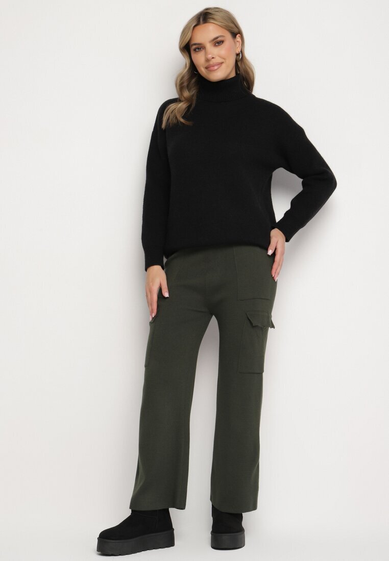 j&x Pantaloni Verzi închis Tricotați cu croi larg cu elastic în talie și buzunare Emarissea