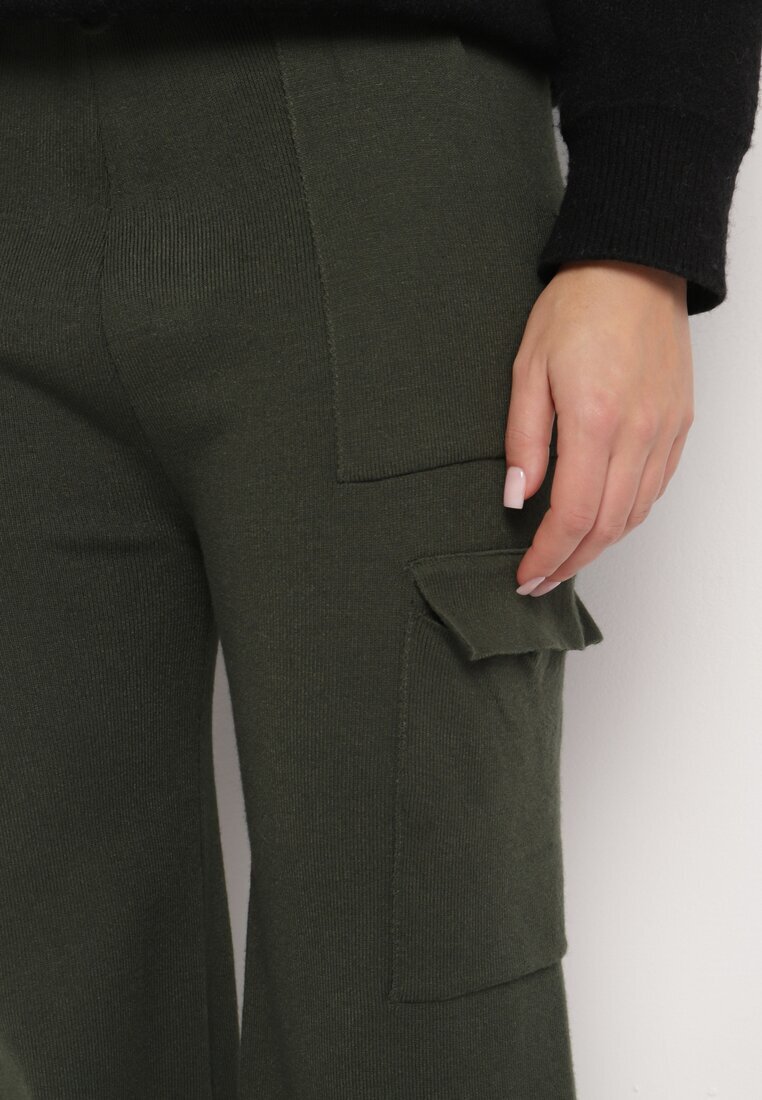 j&x Pantaloni Verzi închis Tricotați cu croi larg cu elastic în talie și buzunare Emarissea