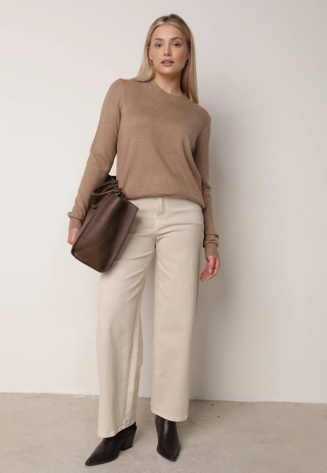 j&x Pulover Bej închis Casual din Lână și Bumbac Nedalla