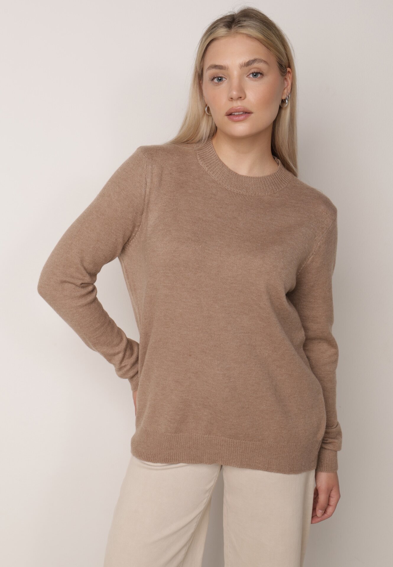 j&x Pulover Bej închis Casual din Lână și Bumbac Nedalla