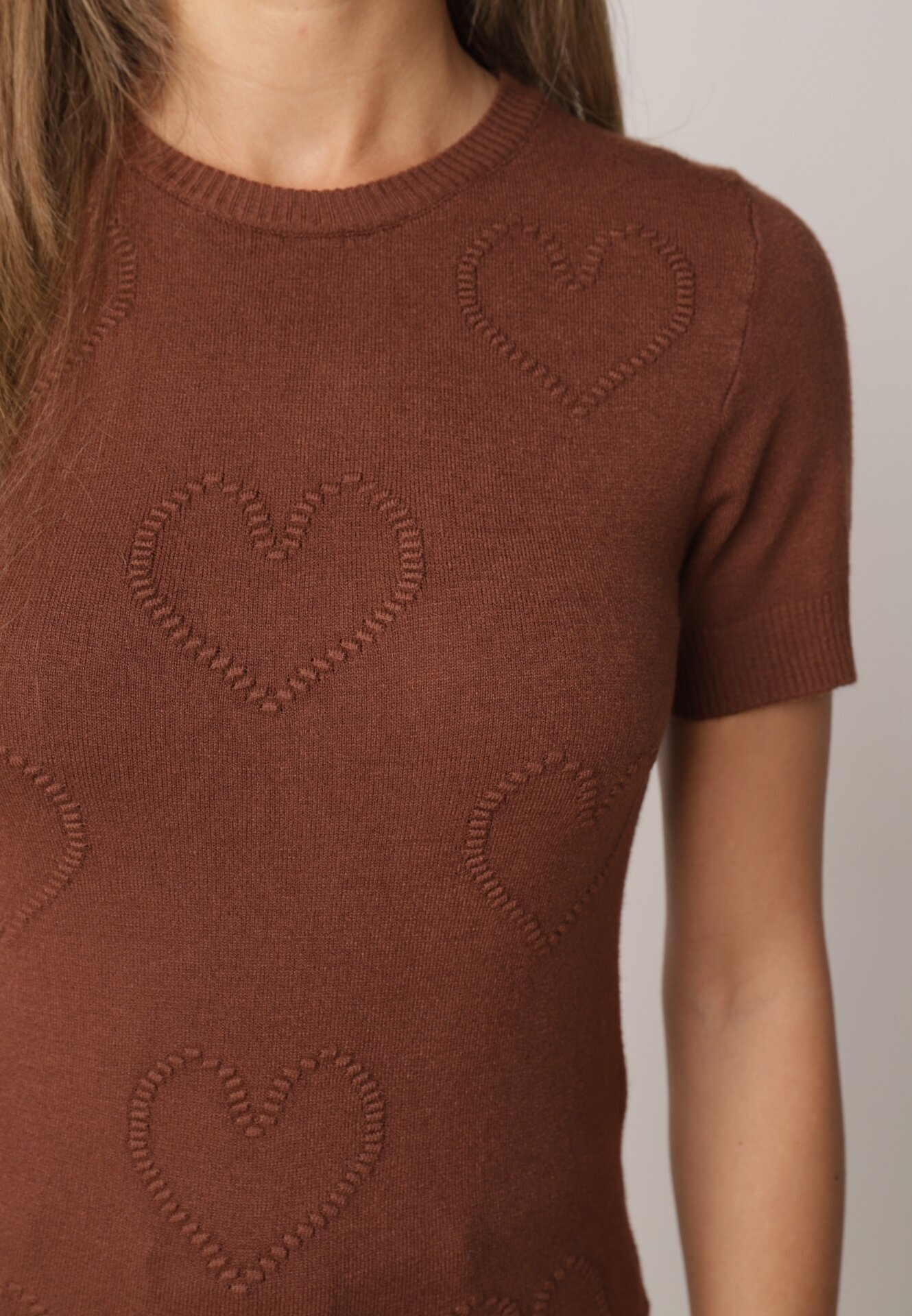 j&x Pulover Bluză din vâscoză cu mânecă scurtă și model cu inimi Nasea Maro