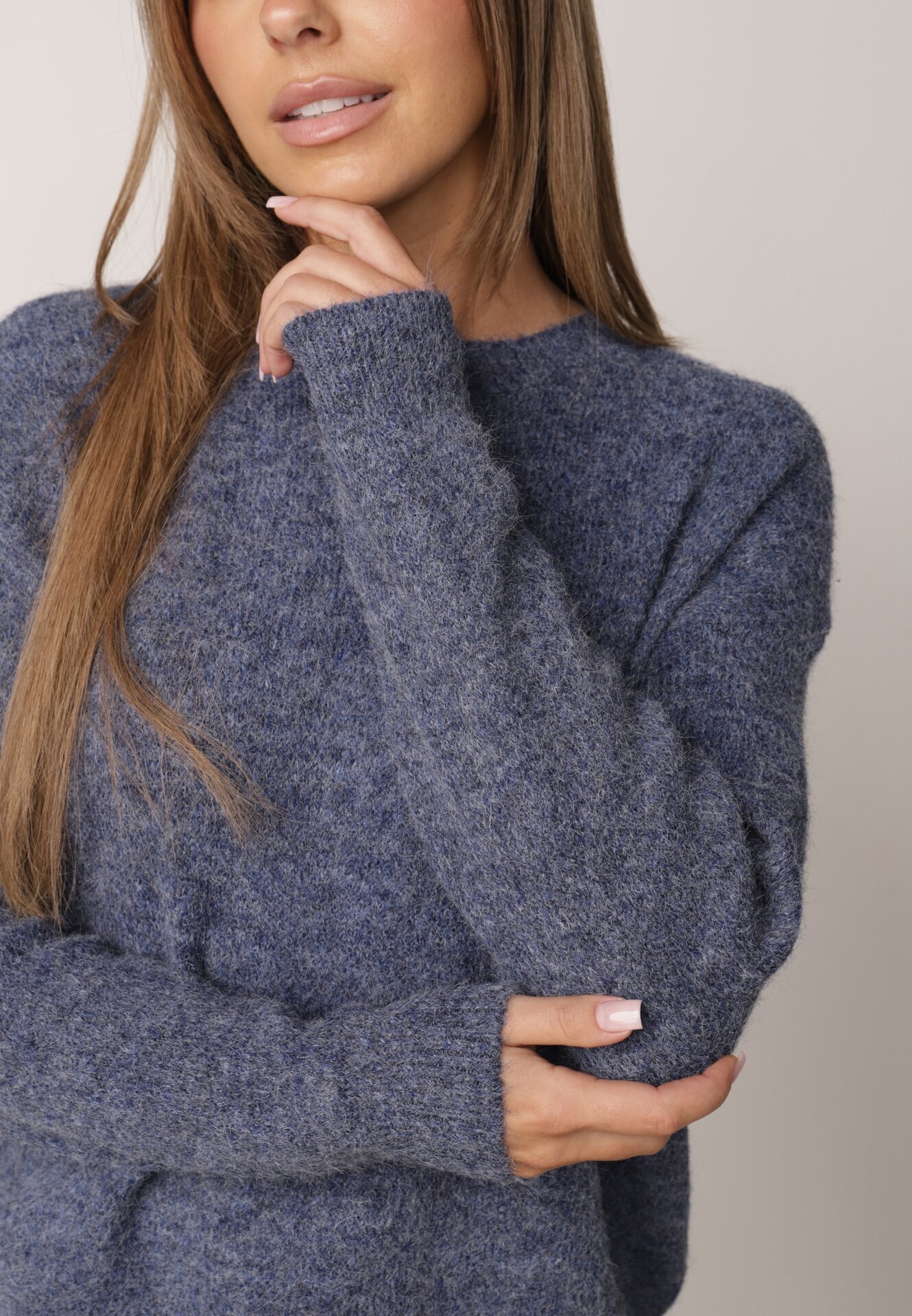 j&x Pulover Clasic Casual din lână Banfa Bleumarin