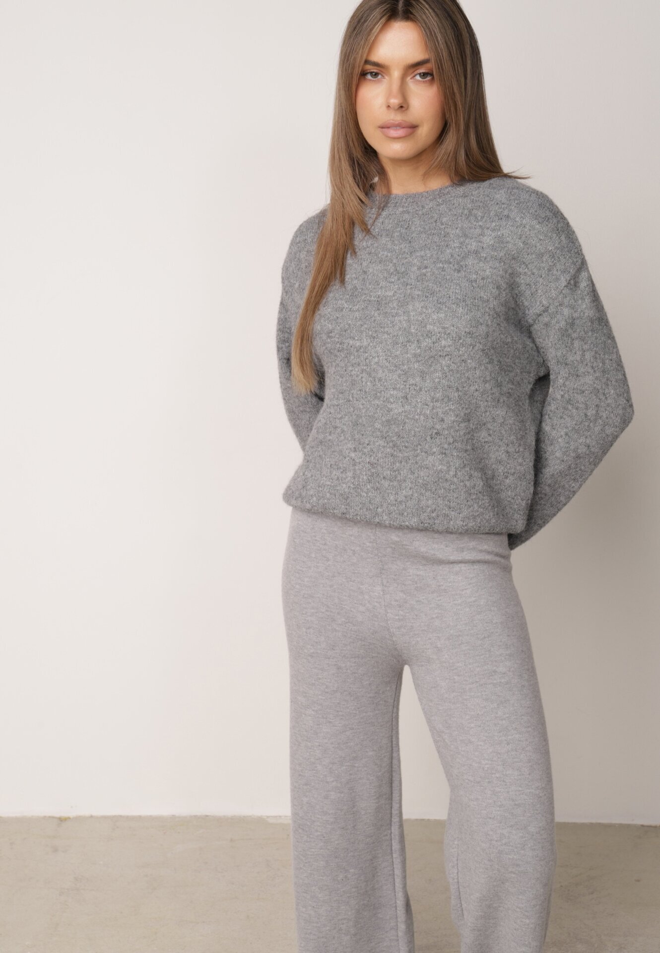 j&x Pulover Clasic Casual din lână Banfa Gri