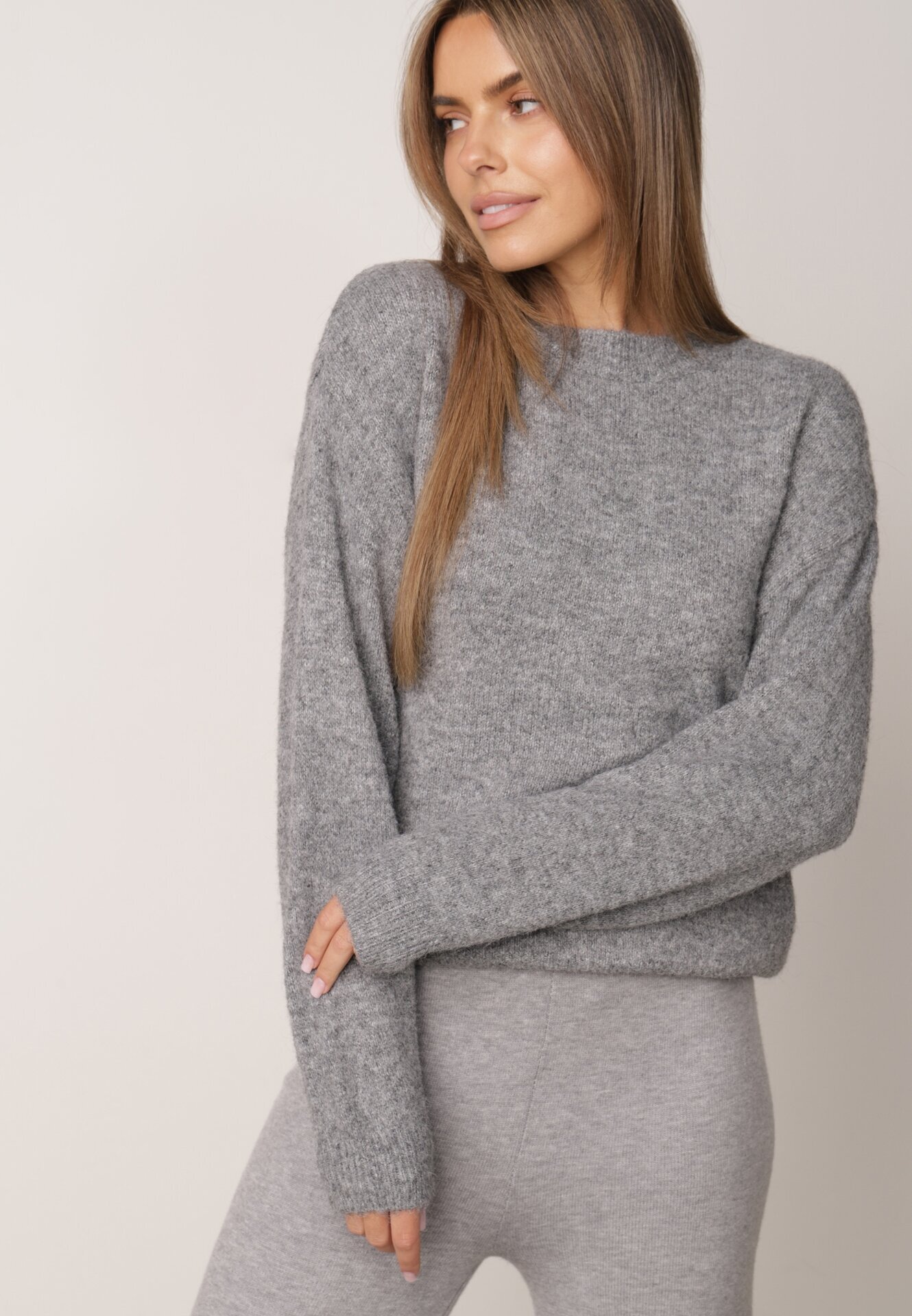 j&x Pulover Clasic Casual din lână Banfa Gri