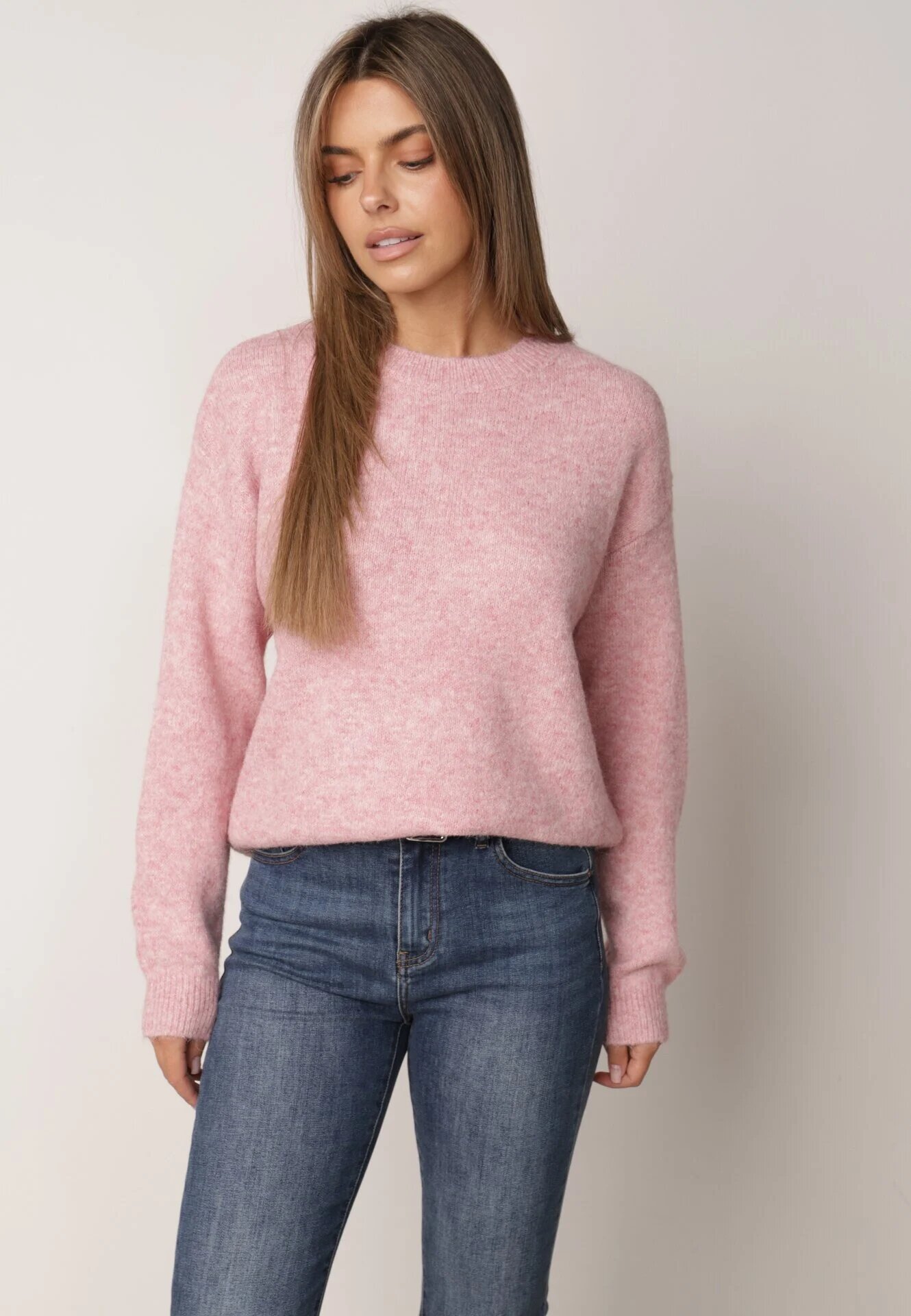 j&x Pulover Clasic Casual din lână Banfa Roz
