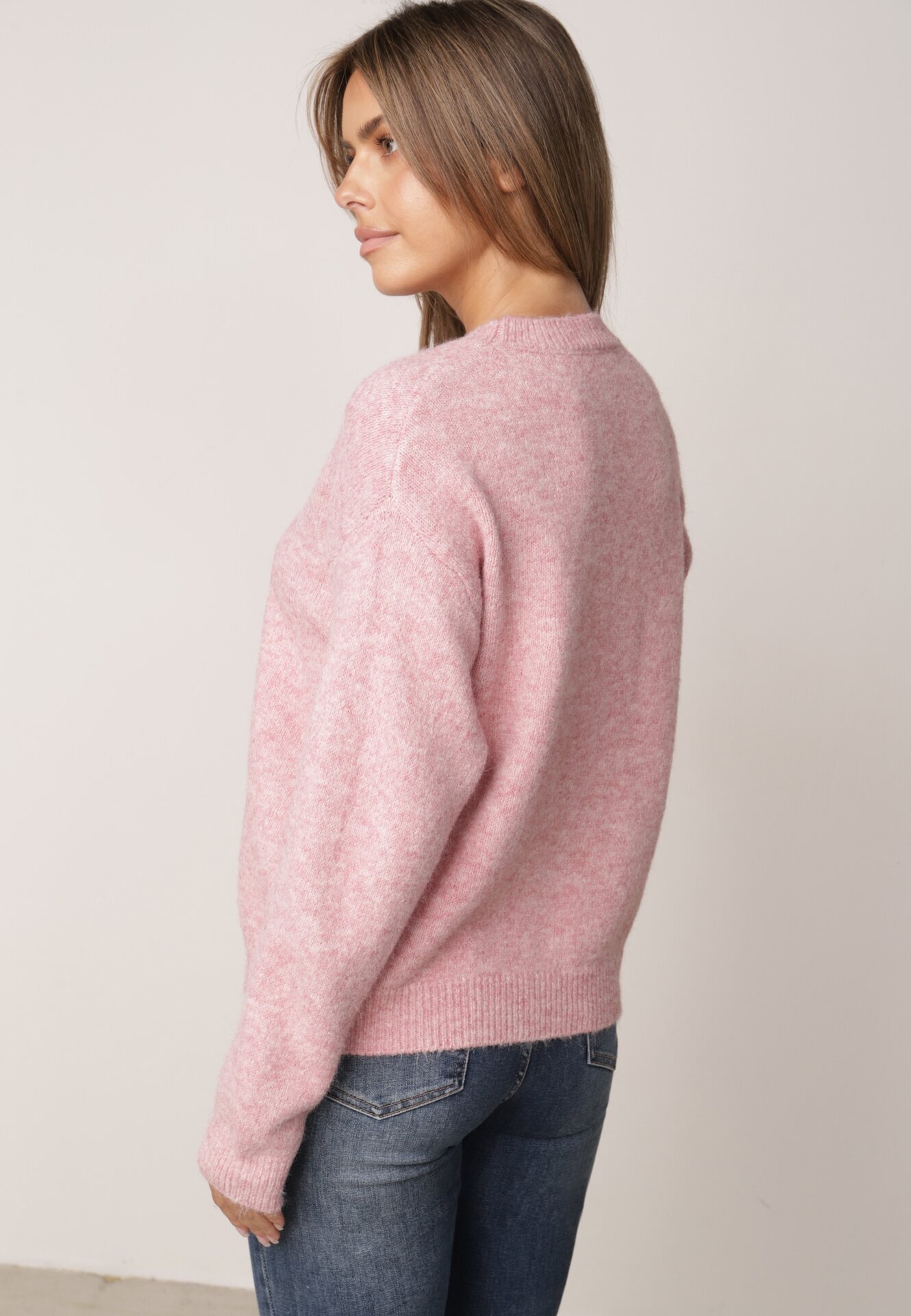 j&x Pulover Clasic Casual din lână Banfa Roz