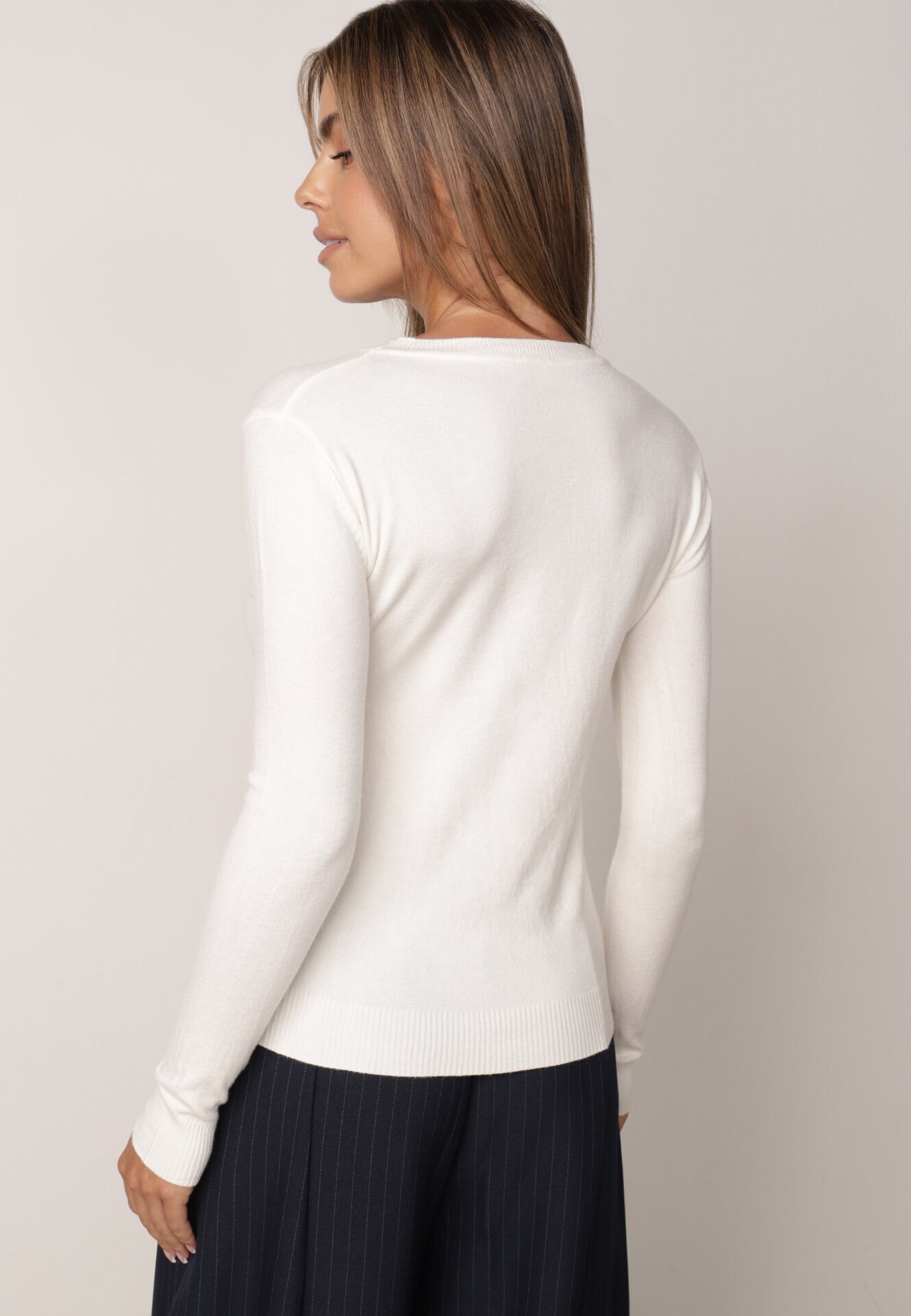 j&x Pulover clasic cu bumbac Ilves Alb