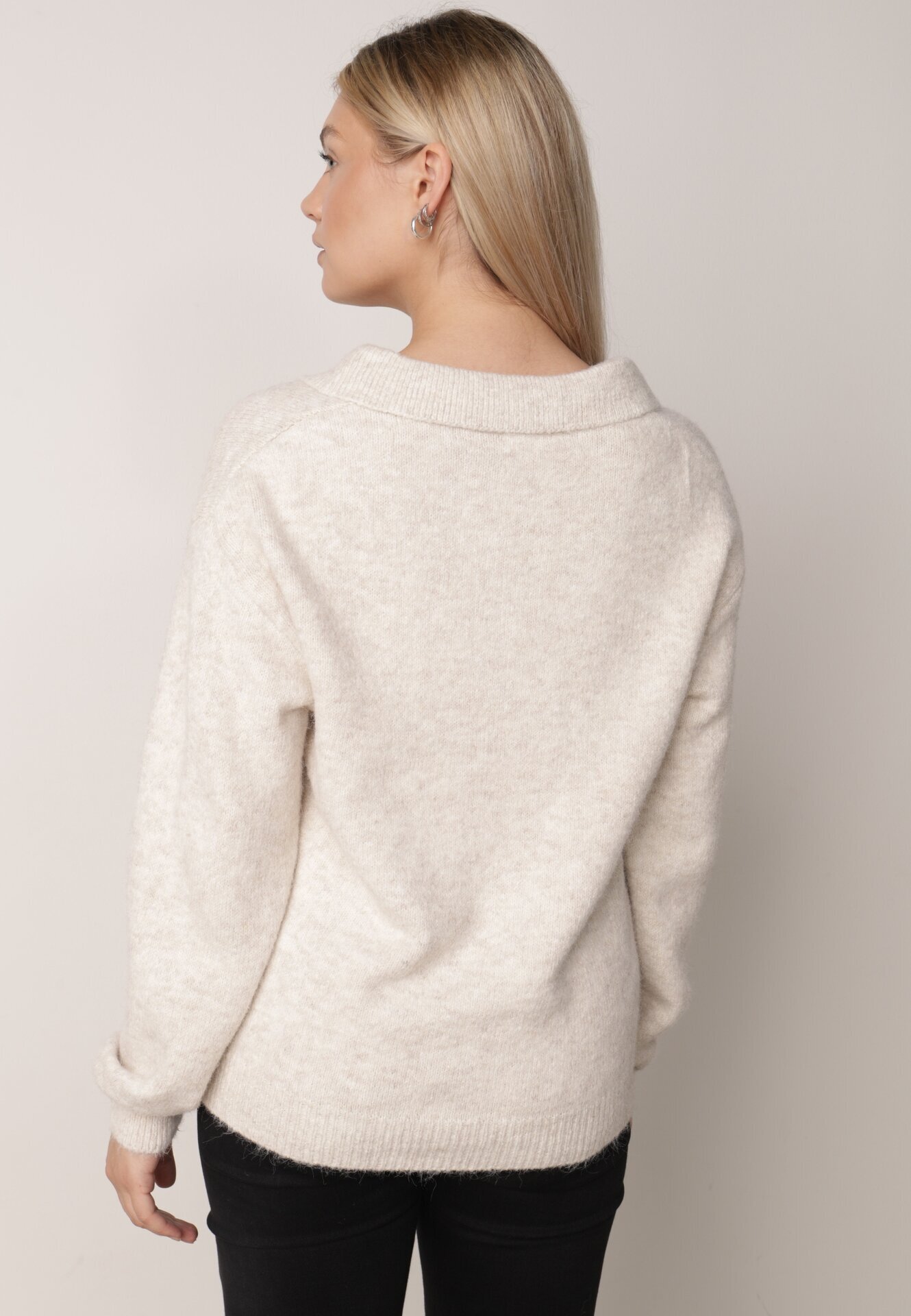 j&x Pulover clasic cu guler polo din tricot moale cu lână Montis Bej deschis