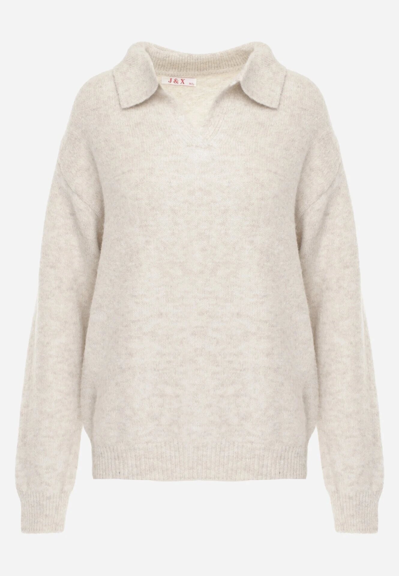 j&x Pulover clasic cu guler polo din tricot moale cu lână Montis Bej deschis