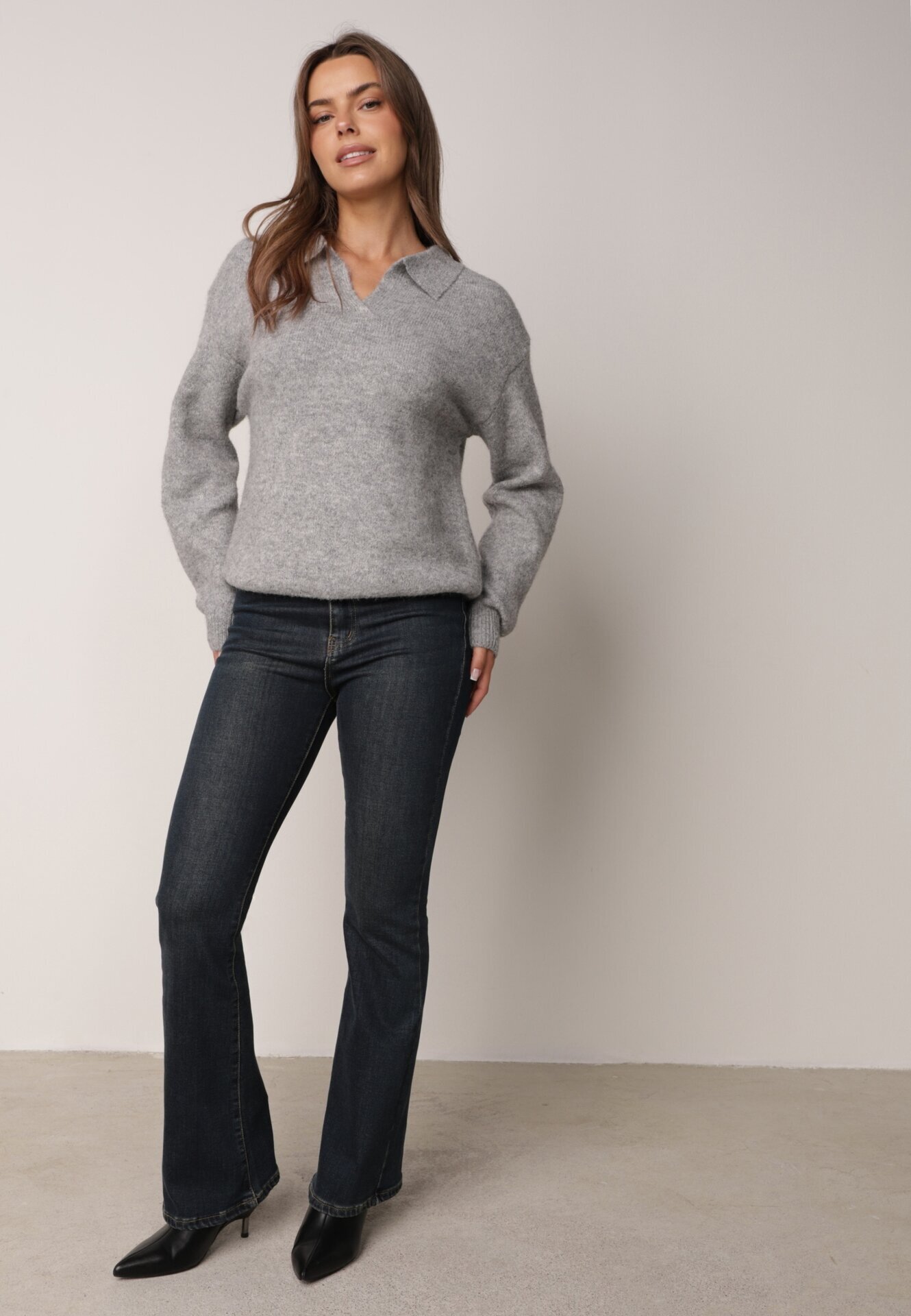 j&x Pulover clasic cu guler polo din tricot moale cu lână Montis Gri