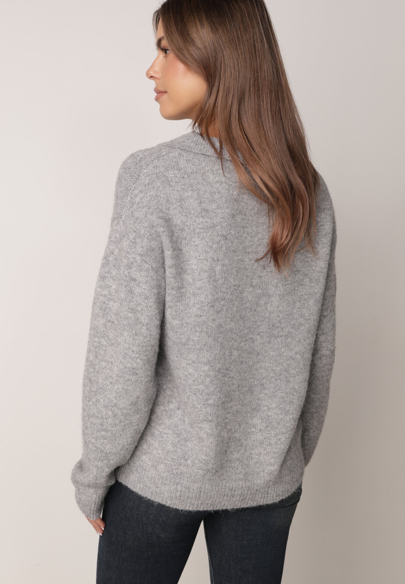 j&x Pulover clasic cu guler polo din tricot moale cu lână Montis Gri